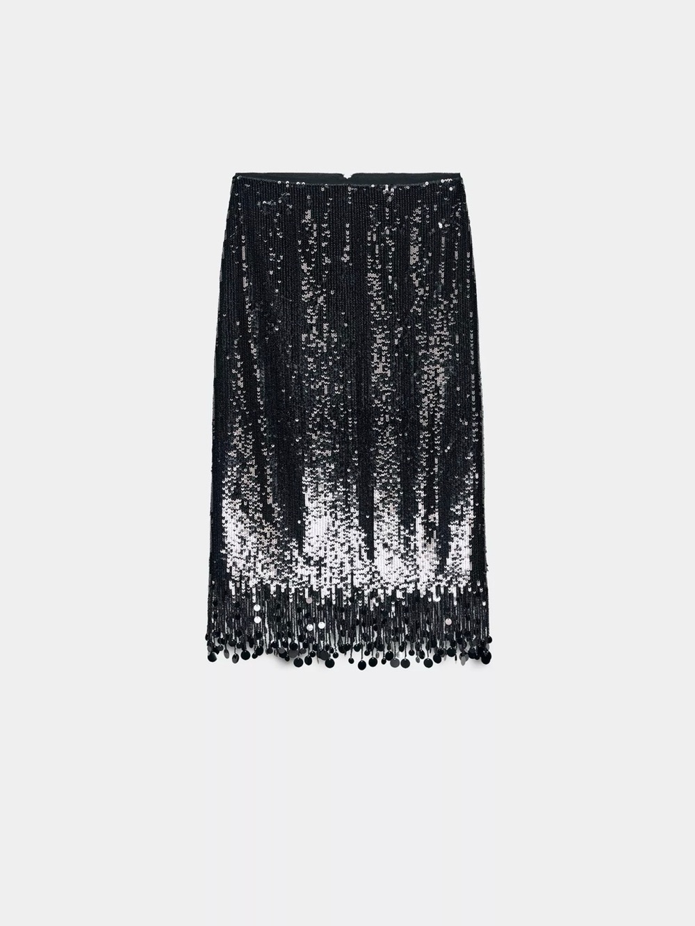 Zara Black Sequined Fringe Midi Skirt